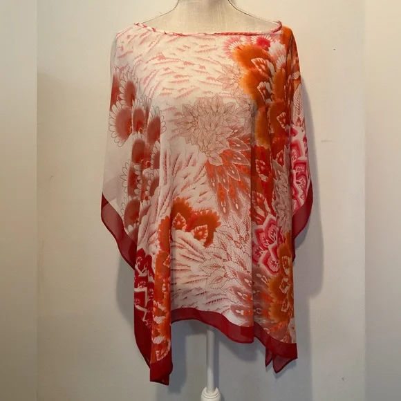 Chico’s Silky Sheer Chiffon Floral Poncho - EUC - Picture 3 of 4